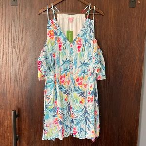 Lilly Pulitzer Bellamie Cold-Shoulder Dress, Tippy Top Print NWT Never Worn